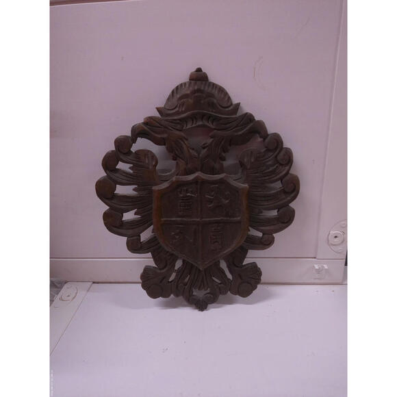 Coat of Arms Wall Decor Eagle Crown Castle Lion armoirie Carved Wood vintage